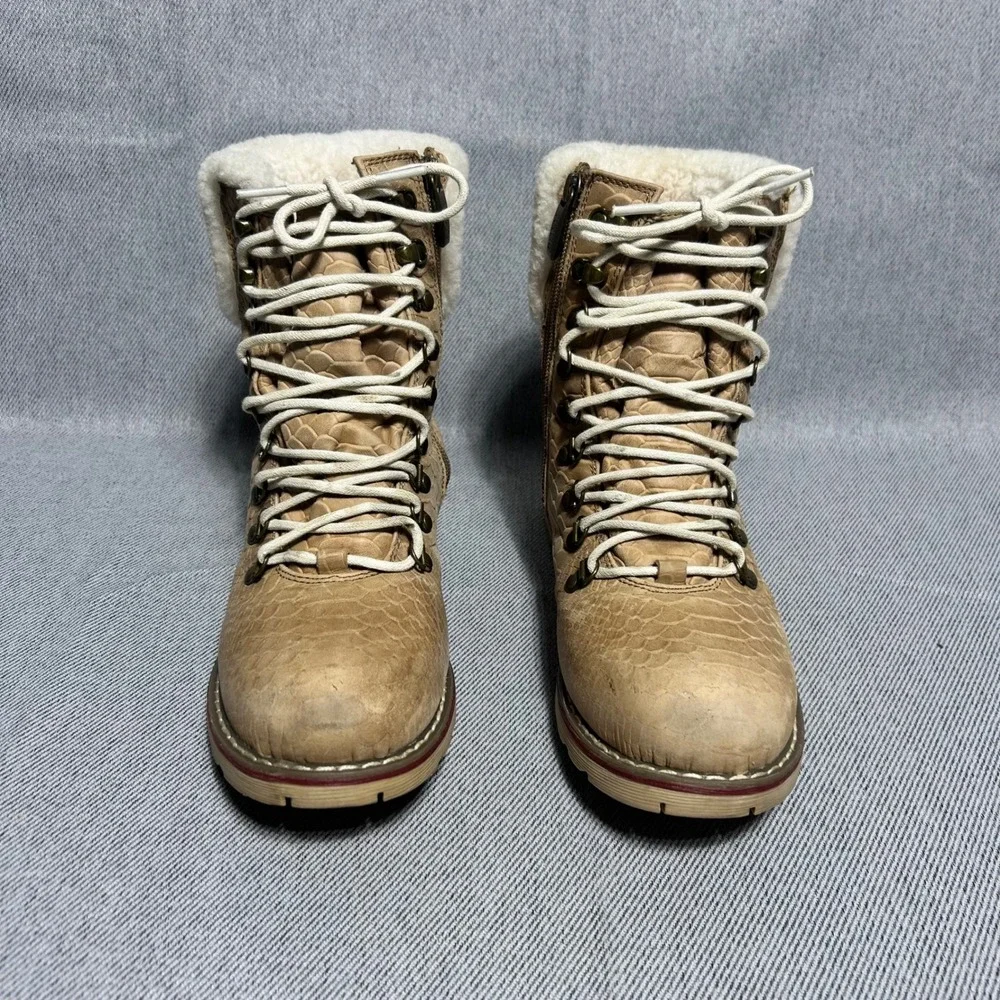 Royal Canadian Womens Leather Embossed Scales Winter Boots Tan 7.5